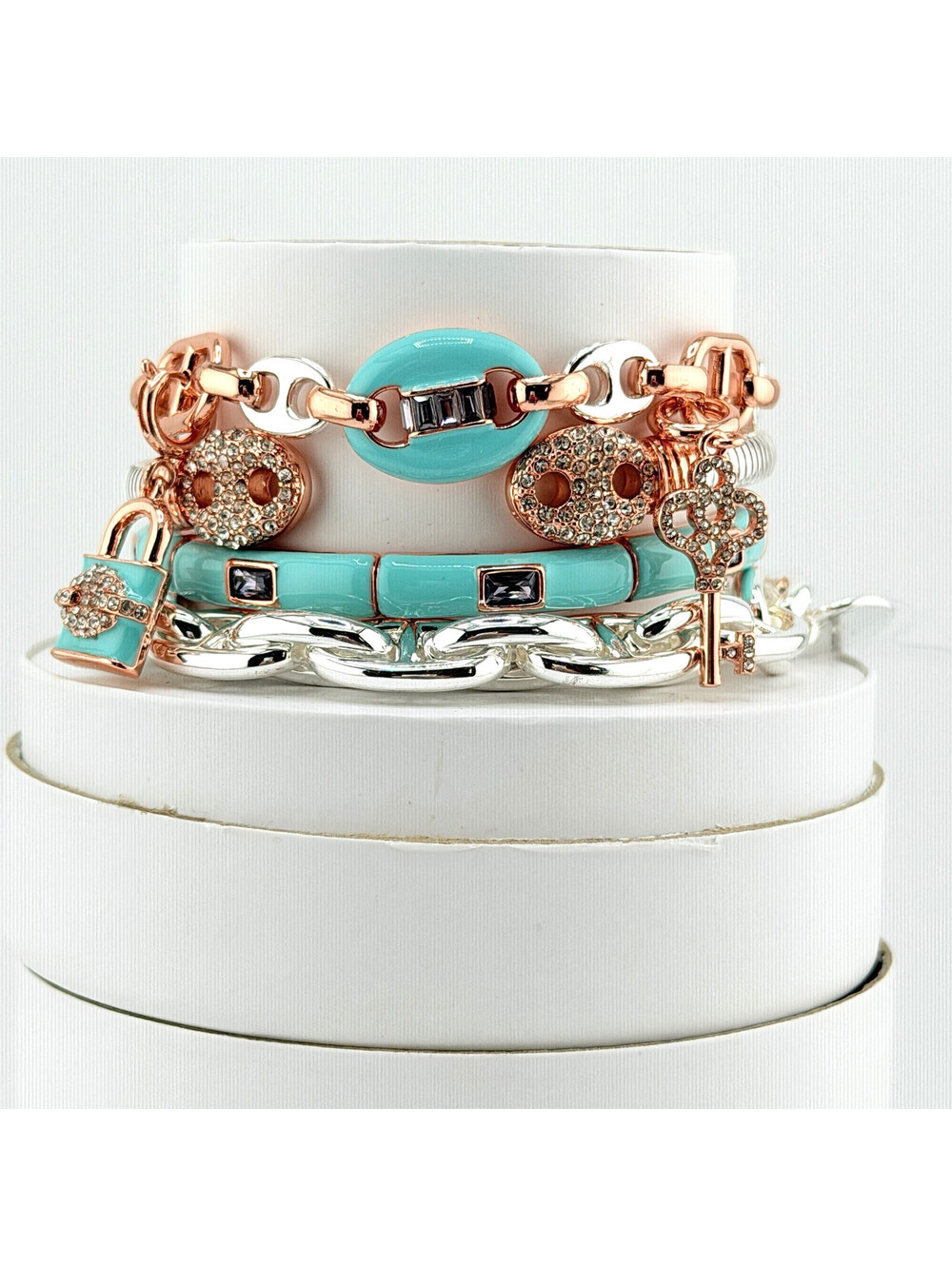 Bomb Party Spring Stack “Key To Your Sparkle” RARE UNICORN on Rose Gold Lock/Key